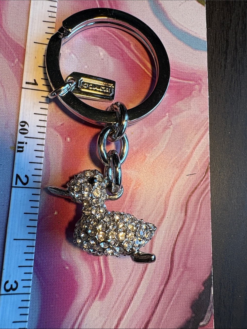 Coach Silver Crystal Duck Keychain